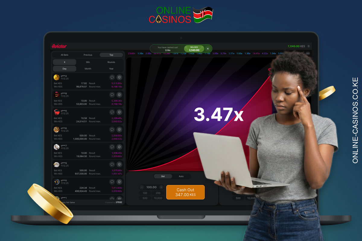 In the Aviator game, popular in Kenyan online casinos, the user places a bet and must manage to collect their winnings before the plane disappears with an increasing multiplier